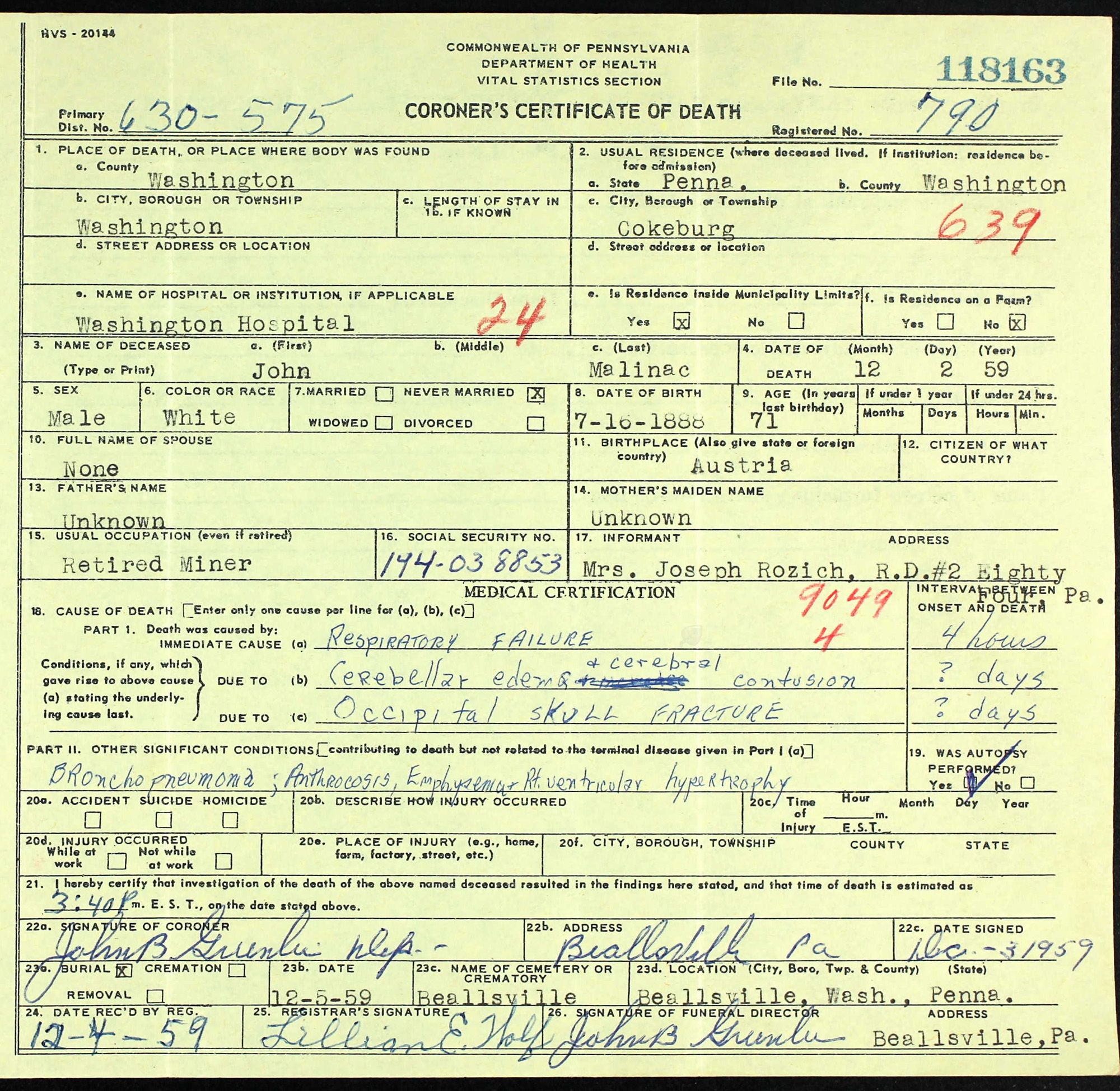 death certificate